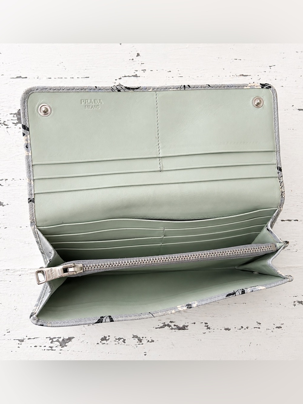 Prada Floral Saffiano Leather Wallet - Light Gray & Cream - Picture 6 of 8